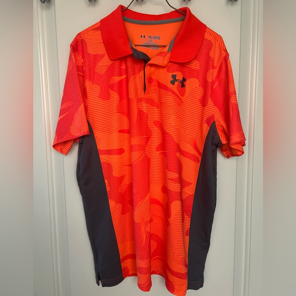 Boys Under Armour Polo-YXL- Orange Camo